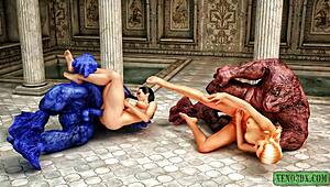 i can't get over this monstrous 3d hentai foursome with wild banging action.