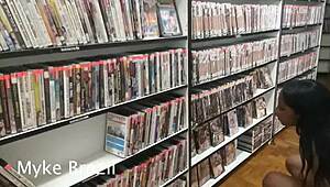 Roberta dias mulata safada goes to sex shop, watches film, meets myke brazil, and starts a fun game