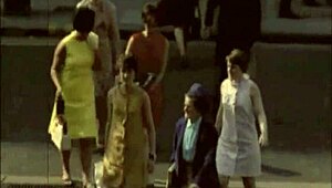 British ladies of yesteryear engage in a foursome at Euston station