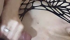 Milf Rides Monster Cock in Fishnets! Cumshot!