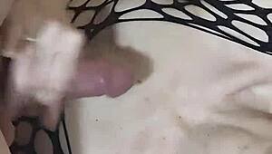 Milf Rides Monster Cock in Fishnets! Cumshot!