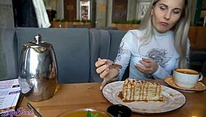 dude, remote vibrator on Letty Black in crowded cafe!