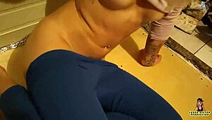countrygirl in blue leggings bends over for big cock fucking by the stove