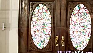 Blonde masseuse rides hard rod with skilled hands and mouth.