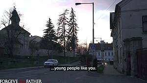 Sexy brunette in fishnets confesses love for rough deepthroat to preacher.