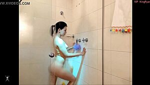 Laura Lee Showers in Webcam Bathing Scene.