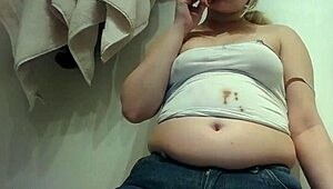Chubby Teen Blonde Obsessed with Messy Chocolate