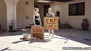 Mom and stepdaughter share intense lesbian kiss in heat