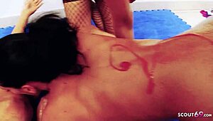 Three big tits lesbians indulge in food fetish licking and toy play