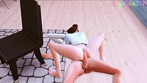 futanari boss lures secretary into deep throat test with massive tool.