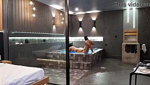 i was in the bathtub when this wild sex started, the brunette couldn't handle my big black cock!