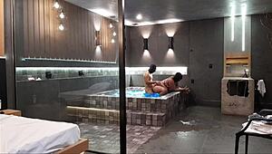 i was in the bathtub when this wild sex started, the brunette couldn't handle my big black cock!