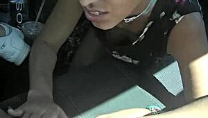 Helena price eats claire black's shaved pussy while driving around the town