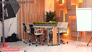 Fake job interview turns into Jeny Smith teasing an unaware guy