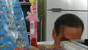 Watch Ashley Shye's passionate encounter with a blonde-haired man in the kitchen