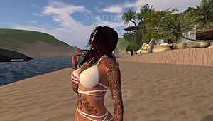 k and p get wild with intense lesbian action on the beach!