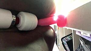 A pretty fat ebony woman drips wet from dildo play and squirting.