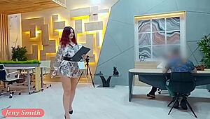 Fake job interview turns into Jeny Smith teasing an unaware guy