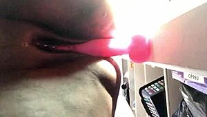 A pretty fat ebony woman drips wet from dildo play and squirting.