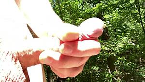 outdoor maledom session with ripped clothes, shaved cock, and creamy orgasms