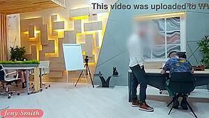 Fake job interview turns into Jeny Smith teasing an unaware guy