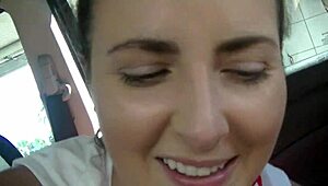 Helena price eats claire black's shaved pussy while driving around the town