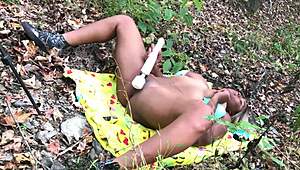 Nina Riveras outdoor solo play with sex toys and natural tits