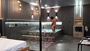 i was in the bathtub when this wild sex started, the brunette couldn't handle my big black cock!