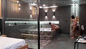 i was in the bathtub when this wild sex started, the brunette couldn't handle my big black cock!