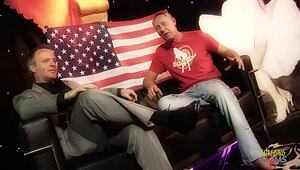 Busty MILF with amazing tits enjoys a threesome outdoors