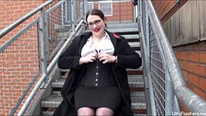 Chubby Flasher Shows Big Tits in Public Outdoor Scene