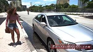 Naive teen held down rough in taxi. Fed up waiting, she got hardcore bound action.