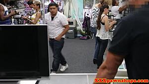 ebony babe cuckolds boyfriend in pawnshop