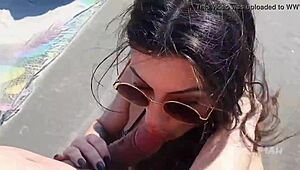 Hot couple fucks on public beach