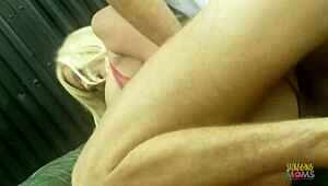 Blonde milf swallows long cock