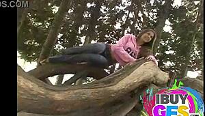 Hot brunette poses in panties nude