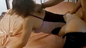 this blonde amateur wore a black corset and satin panties for doggystyle fun. she got bent over in leather pants.