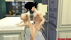 MILF Mother-in-Law Seduced by Sons in Kitchen for All-Day Anal Action