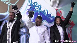 Watch this babe gag on those big black cocks?