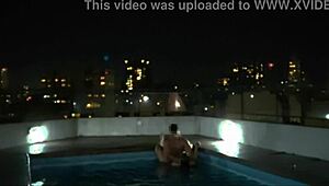 Interracial couple makes love in swimming pool after fire incident