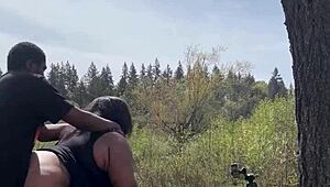 Sexy chubby BBW Remi riding BBC on a giant rock in nature... damn hot! 🔥