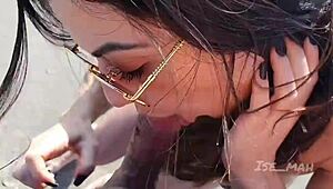 Hot couple fucks on public beach