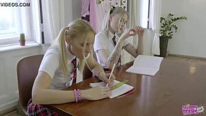 Two Lesbians Sharing One Cock in Blindfolded Threesome Trailer