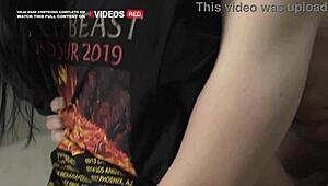 Beautiful Latina couple fucks doggystyle in public and she swallows cum.