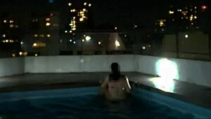 Interracial couple makes love in swimming pool after fire incident