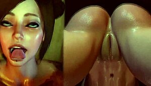 Her wet body made the dickgirl horny then the lady licked her pussy and fucked in 3d futanari animation