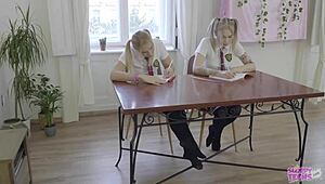 Two Lesbians Sharing One Cock in Blindfolded Threesome Trailer