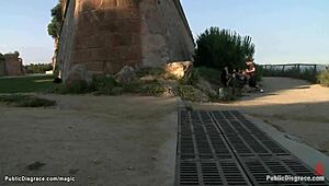 spanish babe tied up and pounded hard in public for kinky thrill