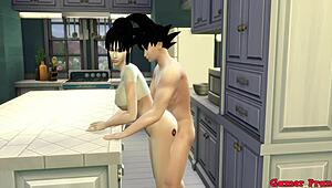 MILF Mother-in-Law Seduced by Sons in Kitchen for All-Day Anal Action