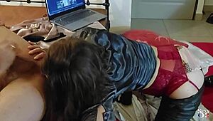 This French amateur slut in black leather pants and stockings gets dirty. She loves blowjobs and rimming in heels.